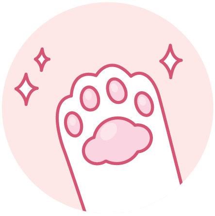 A pink paw logo with sparkles.