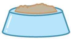 A blue food bowl with treats.